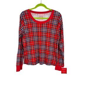 Retro Plaid Top Red M Checks Preppy Festive Holiday Christmas Santa Classic Chic
